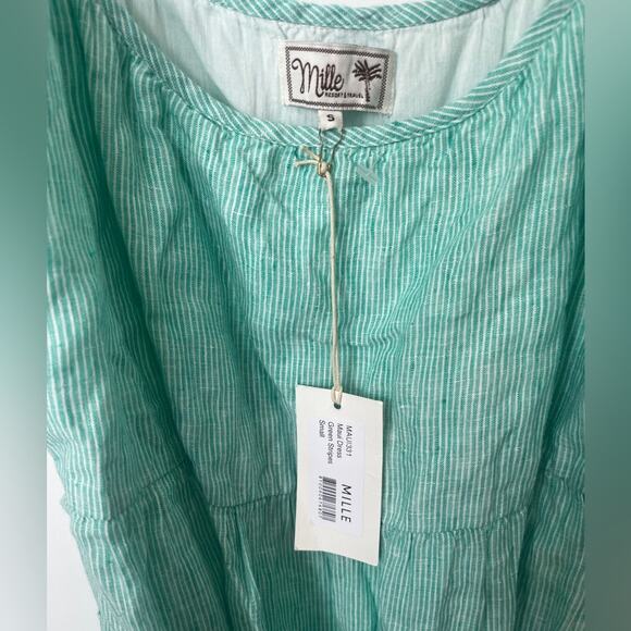 Mille Travel Maui Tiered Linen Maxi Dress‎ Green Striped small NWT - Picture 9 of 11